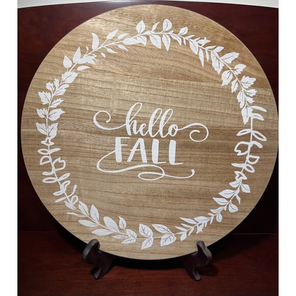 "Hello Fall" Themed Wooden Lazy Susan Holiday Table Decor Thanksgiving Autumn - Picture 1 of 6